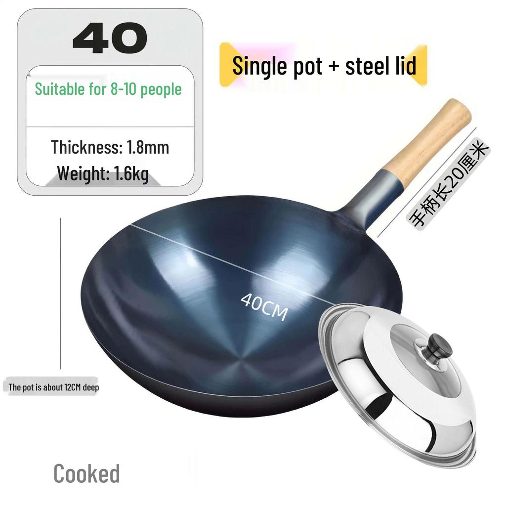 Zhangqiu Non-stick Cast Iron Wok with Large Ladle for Home & Restaurant Use - Suitable for Gas Stoves