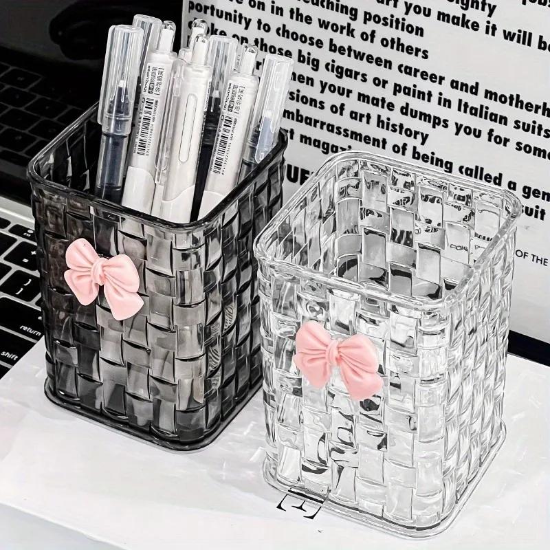 Acrylic Storage Basket Clear Desk Organizer Pen Holder For Accessories Stationery Office Desktop Cosmetic Brushes
