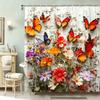 Colorful Butterfly Design Washable Dirt-Resistant Shower Curtain Shower Head Waterproof Polyester Bath Curtain For Home Decor