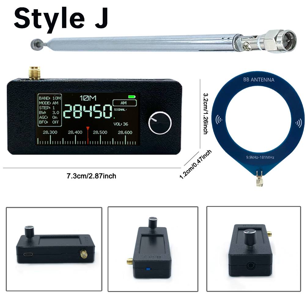 SI4732 0.5-108mhz Pocket Mini Radio 1.9inch IPS Screen FM/AM Radio with Antenna All Band Radio Receiver HF SW MW VHF Radio