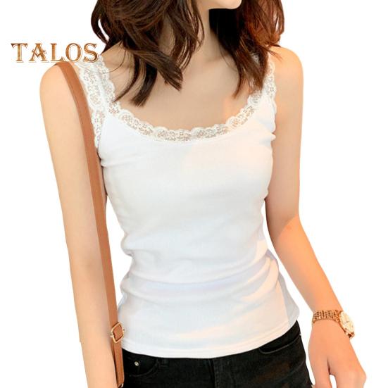 

Женская туника с кружевной отделкой, топ без рукавов на тонких бретельках, летняя майка с круглым вырезом, майки белый
