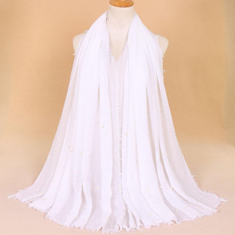 New Pearl Cotton Linen Tassels Scarf For Women Girls Autumn Retro Edge Sunscreen Scarves Soft Foulard Viscose Female Wrap Shawls