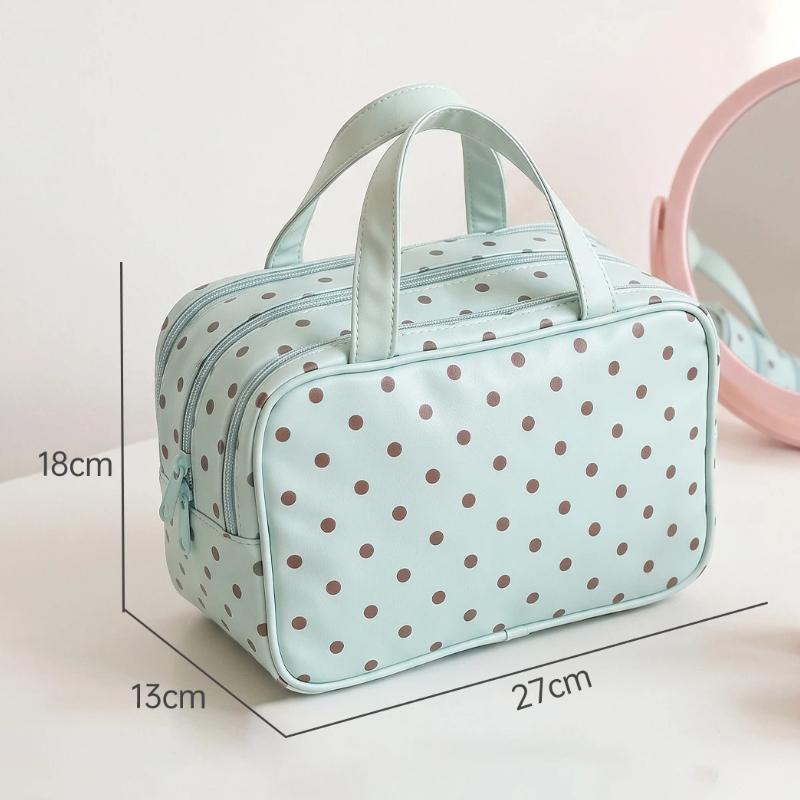 Large Capacity Polka Dot Cosmetic Bag Waterproof Portable Travel Toiletry Organizer for Girls Daily Makeup