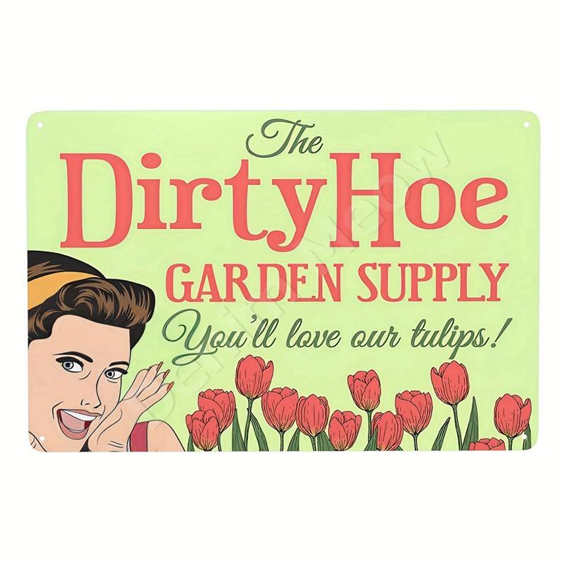 Welcome To Our Garden Metal Tin Signs, Dirty Hoe Wall Art, Sunflower Retro Poster for Home, Yard, Plants Decor, Garden Rule S