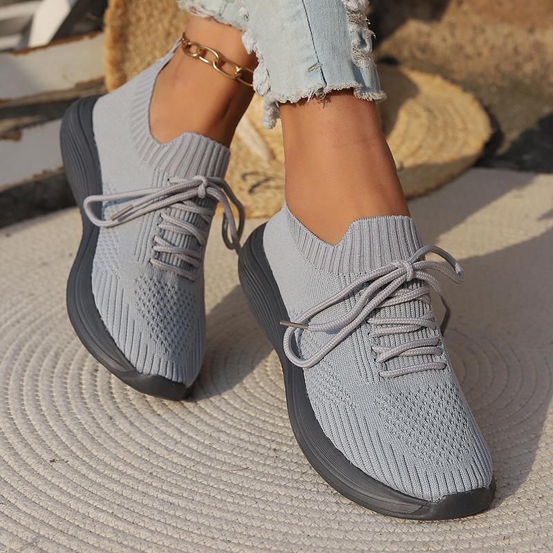 Fashion Solid Color Women's Knitted Sneakers 2025 Autumn Breathable Mesh Flats Woman Slip on Light Weight Walking Sport Vulcanize Shoes