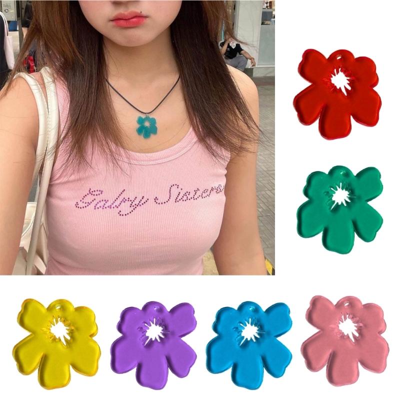 Acrylic Hollow Six Petal Flower Loose Beads Colorful Flower Charm Pendant DIY Accessories Necklaces Earring Jewelry Gift