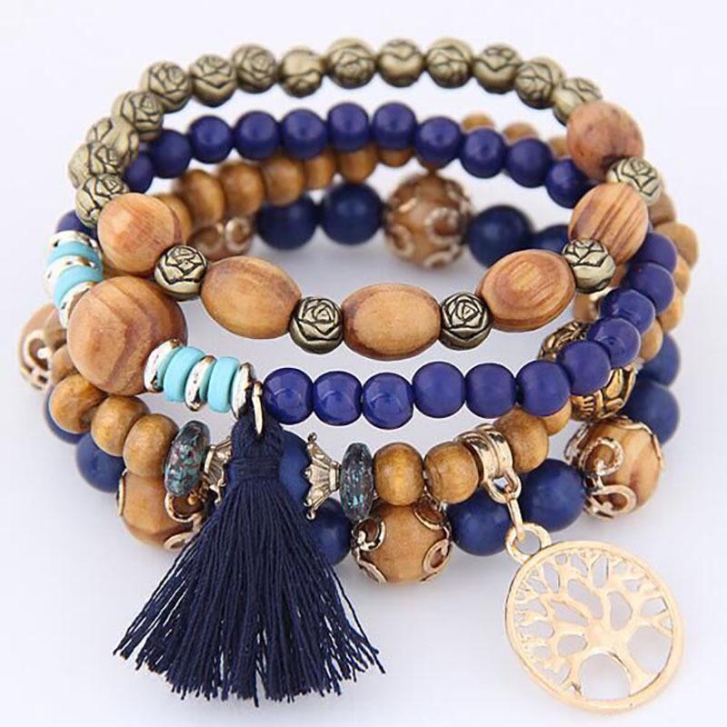 DIEZI Ethnic Tassel Crystal Beads Bracelets for Women Girls Gift Elastic Rope Shell Leaves Charm Wrap Bracelet pulseira feminina