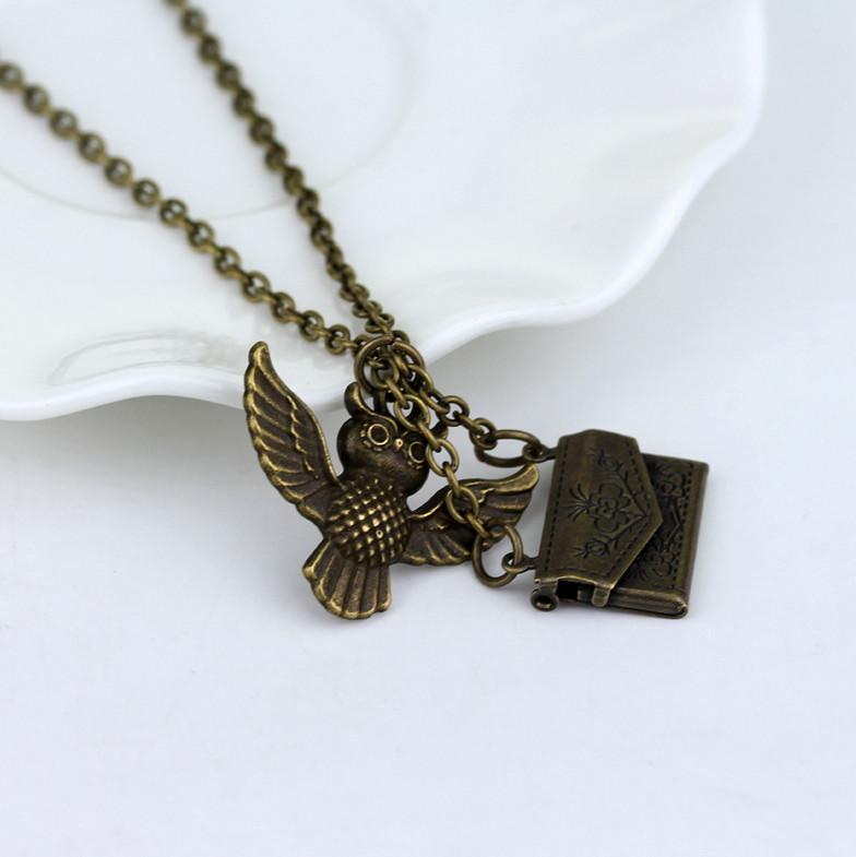 Vintage Potter Harry Copper Owl With Acceptance Letter Pendant Necklace Locket