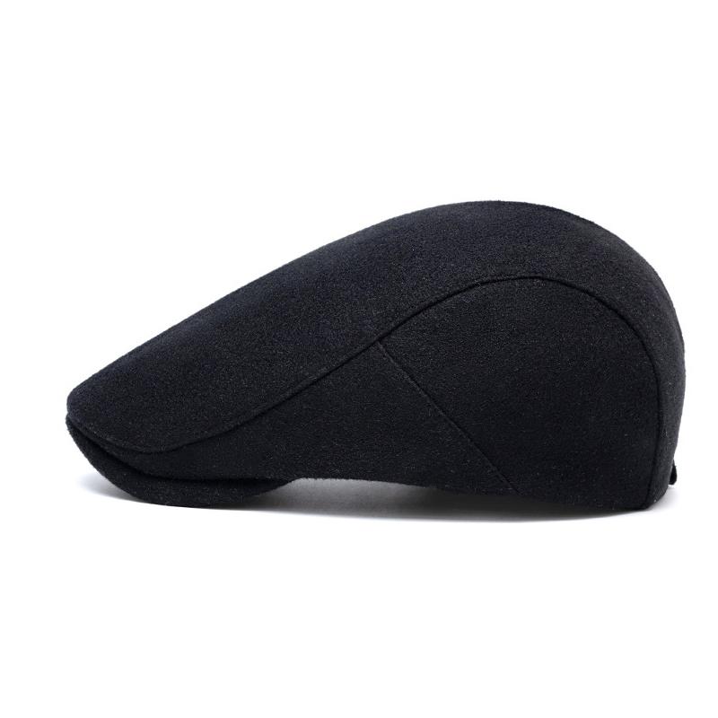Autumn Winter Solid Color Woolen Cap for Men Women Forward Cap Warm Beret British Newsboy Cap