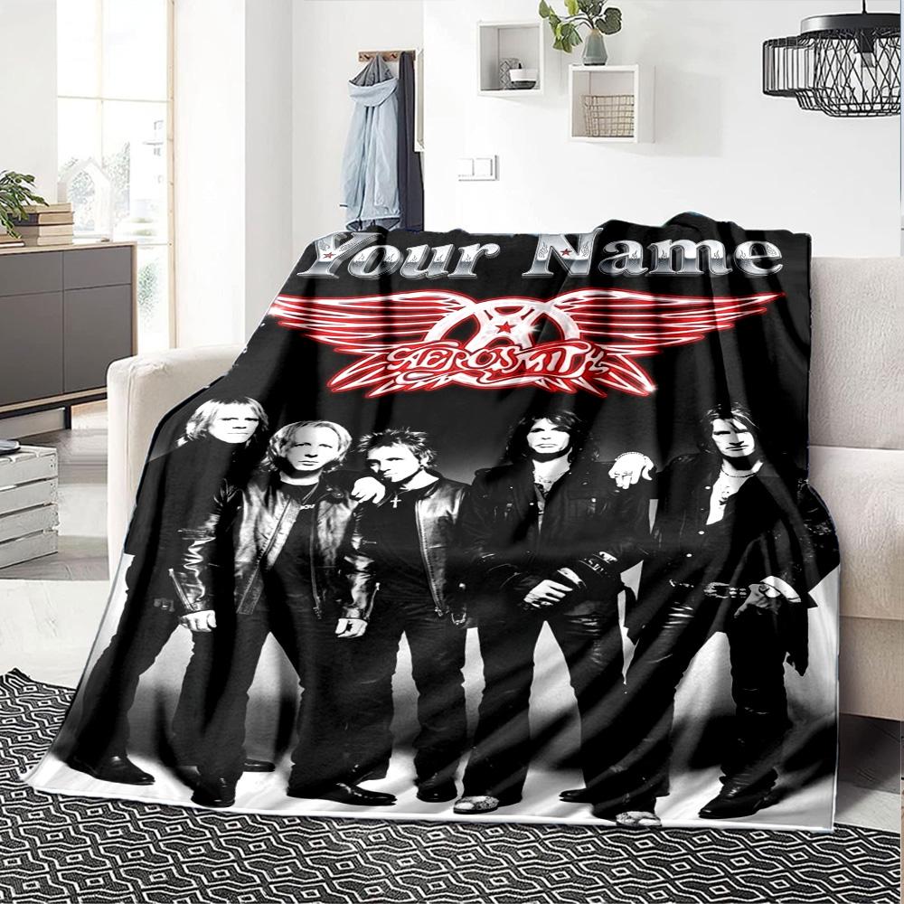 Name Custom Band Poster Aerosmith Print Flannel Blanket High Quality Warm Comfortable Cover for All Seasons Perfect for Gifts Home Decor