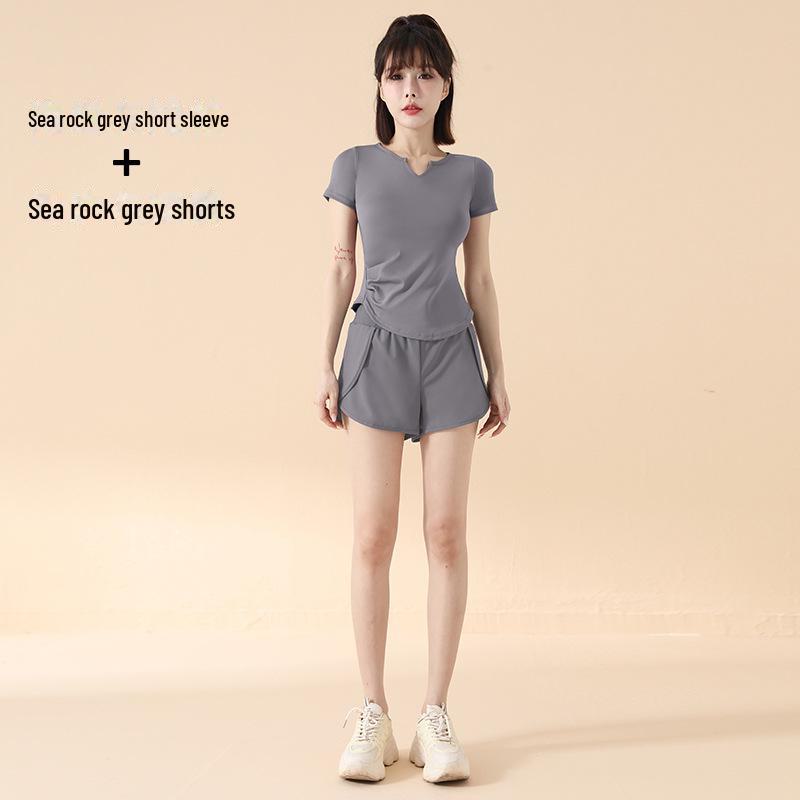 2025 İlkbahar/Yaz Hızlı Kuruyan Spor Yoga Seti – Dar Kesim, Kısa Kollu Fitness Giyim