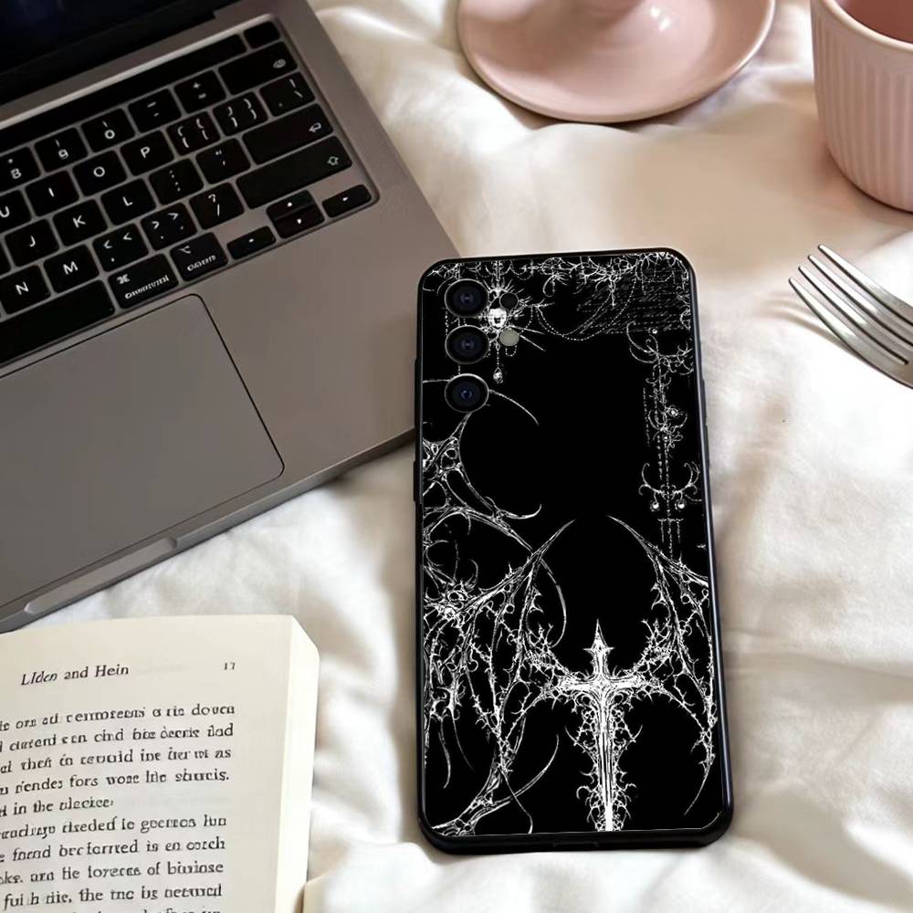 G-Gothic Cyber Sigil Cross Phone Case For Samsung S25,24,23,22,30,21,10,9,Ultra,Plus,Lite,FE,4,5 G Soft Black Case