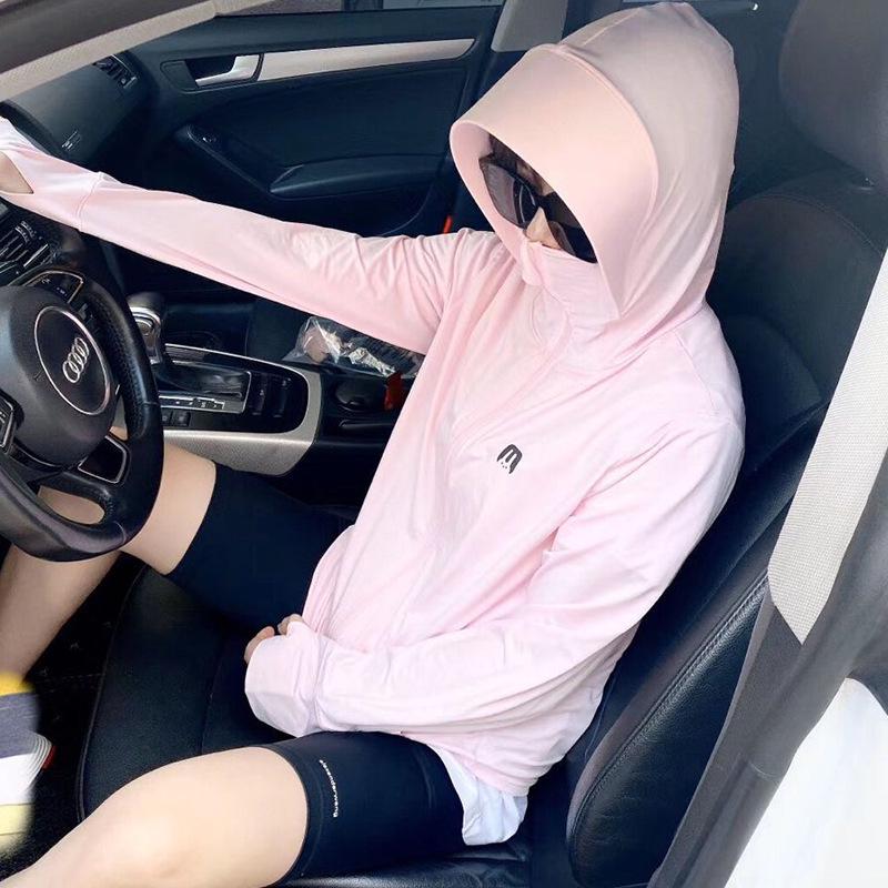 

Женская рубашка с капюшоном Ice Silk для защиты от солнца - легкая одежда для велоспорта на открытом воздухе Universal size 80-130 jin розовый