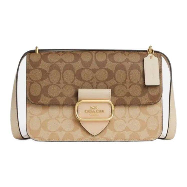 Coach Morgan 26 Classic Monogram Flap Snap Comfortable Leather Messenger Bag Women Shoulder Bag Khaki CM089-IMOT4