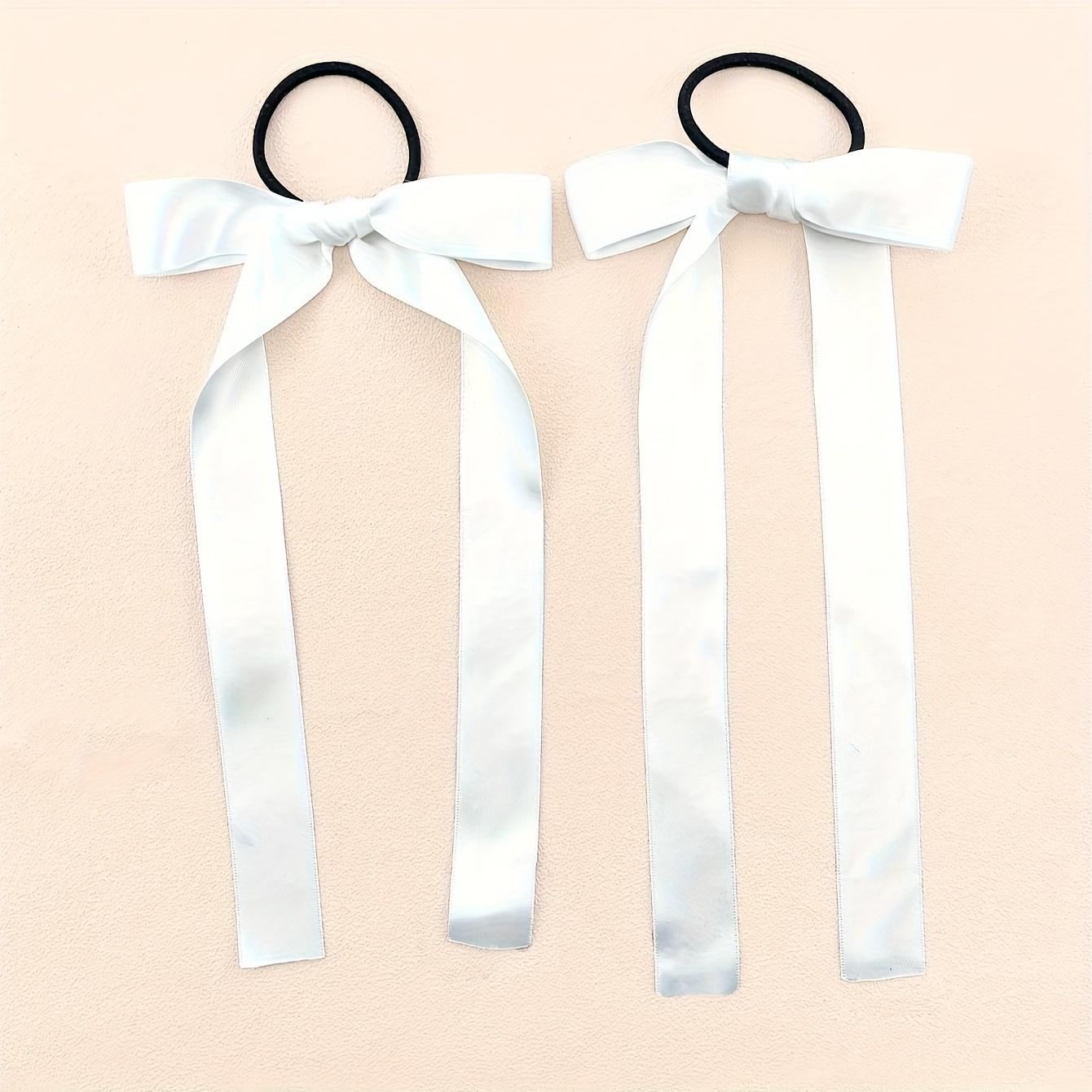 

2pcs Elegant Ribbon Bowknot Decorative Hair Loops Trendy Elastic Hair Ties for Women And Girls Wear Hair Accessories белый