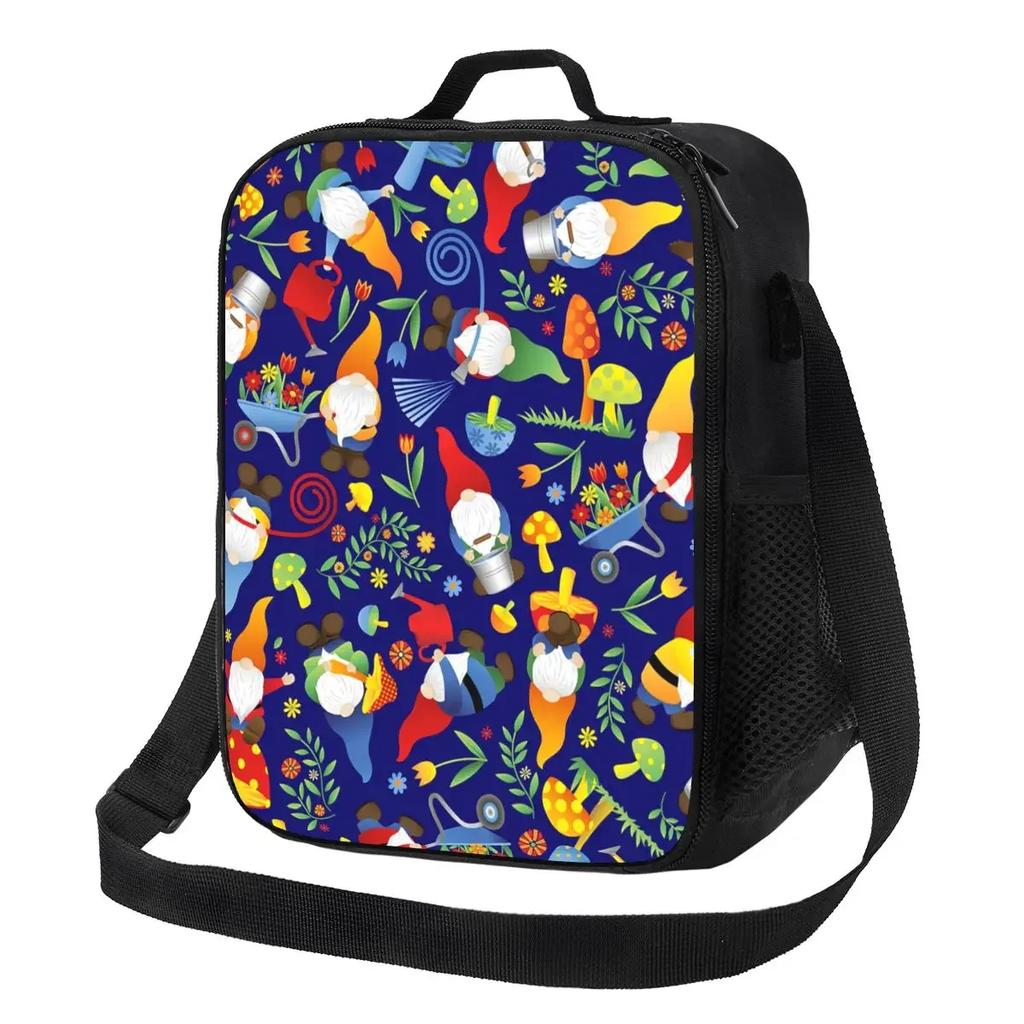 Garden Gnome Pattern Thermal Insulated Lunch Bags Women Portable Lunch Tote for Work School Travel Storage Bento Food Box