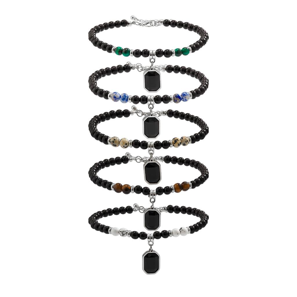 Tobillera de Cuentas Negras Para Hombre, Nicho Hip-Hop de Alta Gama Minimalista Accesorios de Playa de Verano