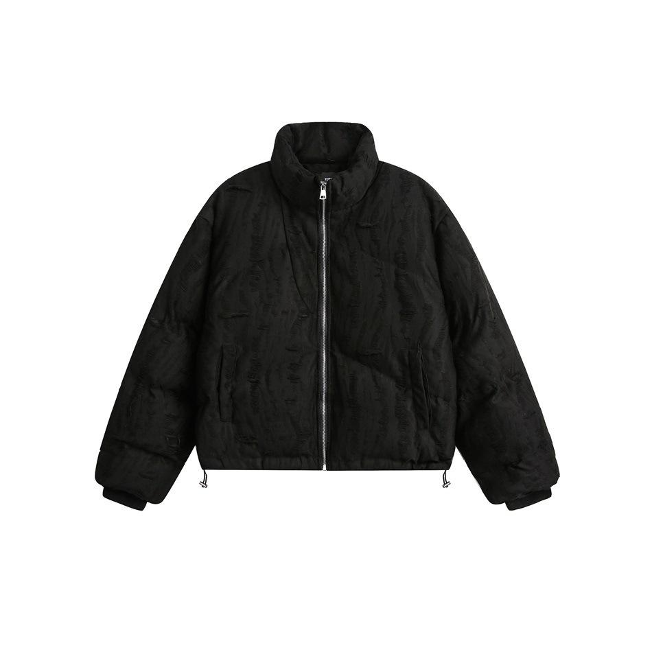 FeiddBurst Unisex Thick Puffer Jacket with Ripped Stand Collar - MY8007 Winter Outerwear XL