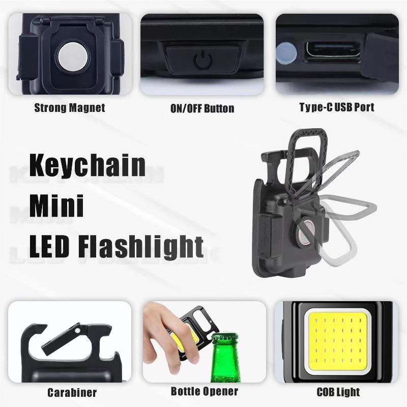 Mini EDC LED Flashlight Keychain Multifunctional Portable COB Camping Lamps USB Charging Work Lights Fishing Lanterna