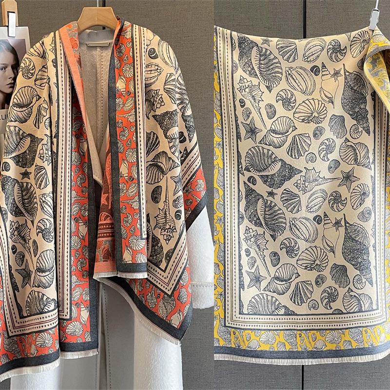 Design Floral Printed Cashmere Scarf Women Winter Pashmina Shawls And Wraps Thick Warm Bufanda Stoles Blanket Luxury