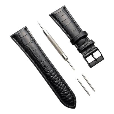 Watch 22mm Lug Genuine Replacement Black Includes Spring and A Great Day Men's Square-Shaped Strap, Width, Leather, Strap, Buckle, Tools,