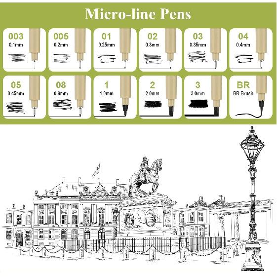Micro Fineliner Drawing Art Pens, Black Art Pens for Drawing, 12 Size Waterproof Pen for Artists Sketching, Illustration, Watercolor, Calligraphy,