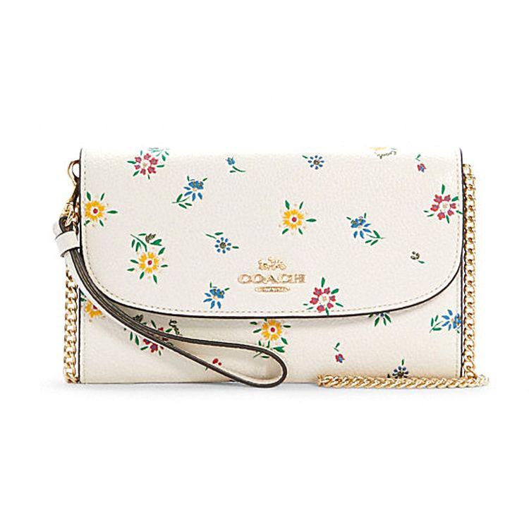 Coach Women's White Gemma Wildflower Print Flap Leather Handbag Handbags C4557-Imcah