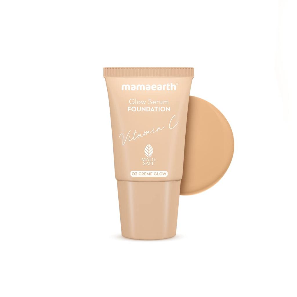 Mamaearth Glow Serum Foundation mit Vitamin C für 12 Stunden taufrische Haut, flüssiges Make-up mit natürlicher Deckkraft, 18 ml Tube ((Crème Glow))