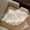 White A-Line Tulle Skirt With Lace Trim High Waist Short Teen Girls Casual Wear