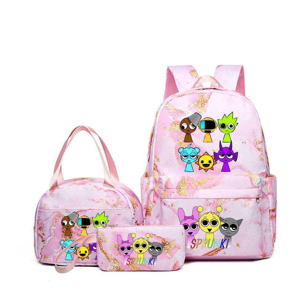 Sprunki teen student schoolbag rhythm box cartoon large capacity cute backpack three-piece set 3