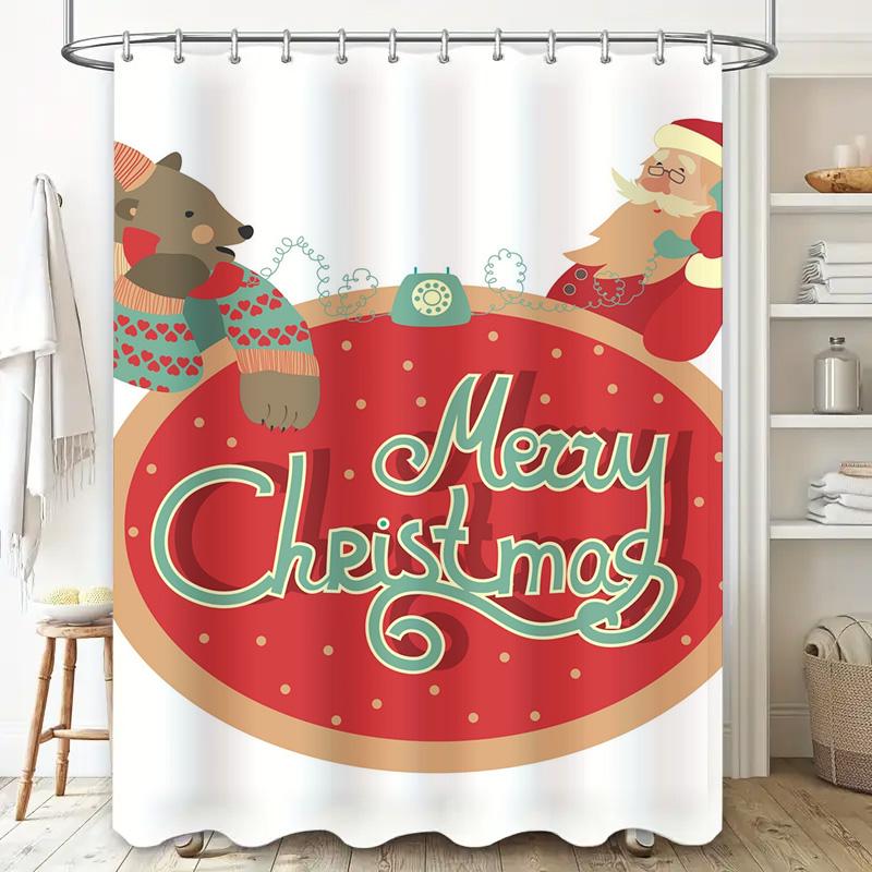 Tu Festive Christmas Shower Curtainholiday Bathroom Decorsanta Claus Designwaterproof Fabricholiday Homexmas Giftfestive Styleun