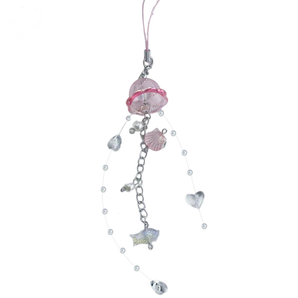 Elegant Jellyfish Inspired Phone Charm Portable Keychain with Crystal Star and Pearls Accents for Phone Accessorizing