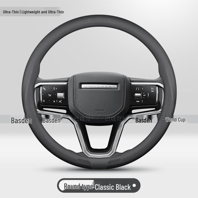Premium Leather Steering Wheel Cover for Land Rover Defender, Range Rover Evoque, Discovery 5, Freelander Velar, and Range Rover Sport
