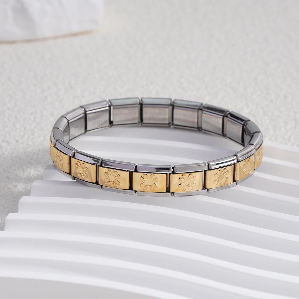 Italian Stainless Steel Love Heart & Star Modular Bracelet - Detachable Elastic Watch Band, European & American Fashion.