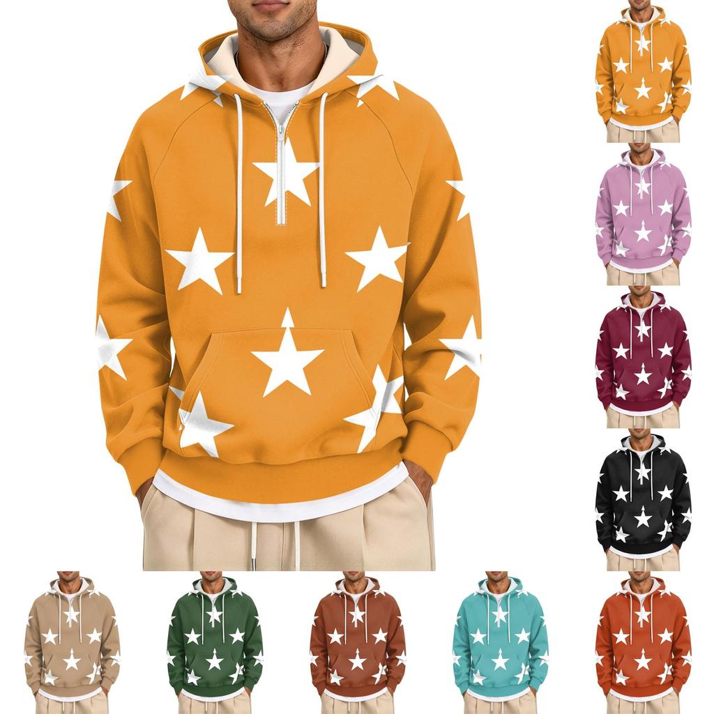 Men's Fall Print Zip-Up Hoodie, Casual Loose Fit Long Sleeve Sweatshirt Top