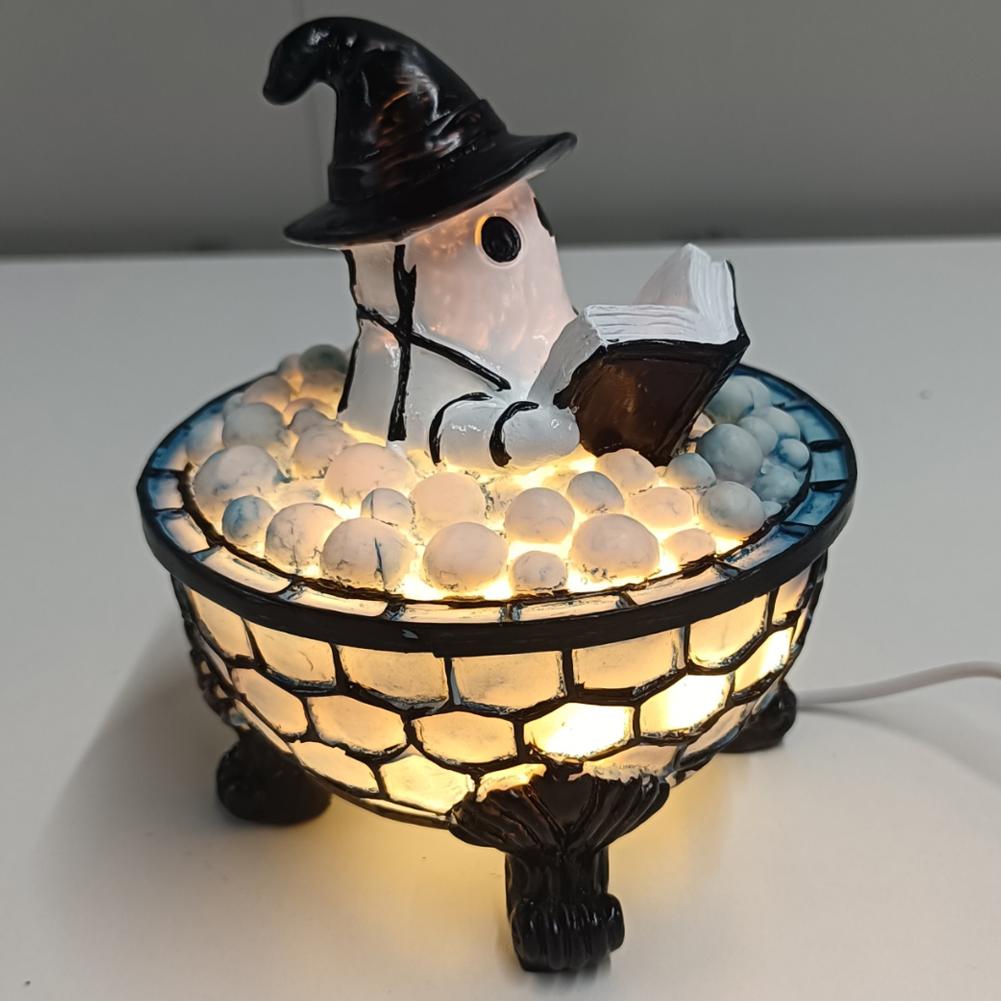LED Halloween Ghost Night Light Battery Powered Cute Ghost Lamp Multi-Purpose Ghost Bathtub Accent Lamp for Home Bathroom Decor