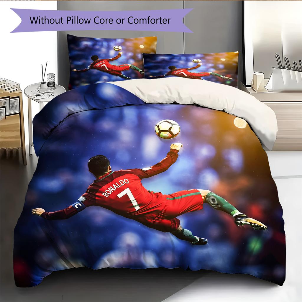 Football Ronaldo Pattern Bedding Home Decoration Birthday Gift (1 * duvet cover + 2 * pillowcase, without core)