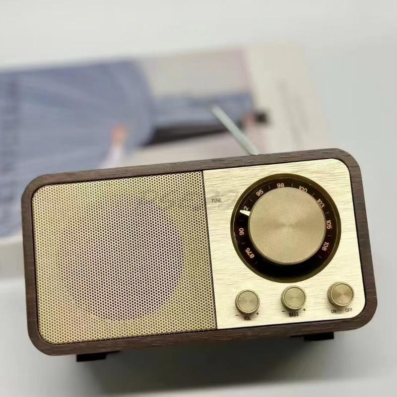 Wooden Retro Bluetooth Speaker Radio with Antenna Plug-in USB Speaker Hands-free Subwoofer
