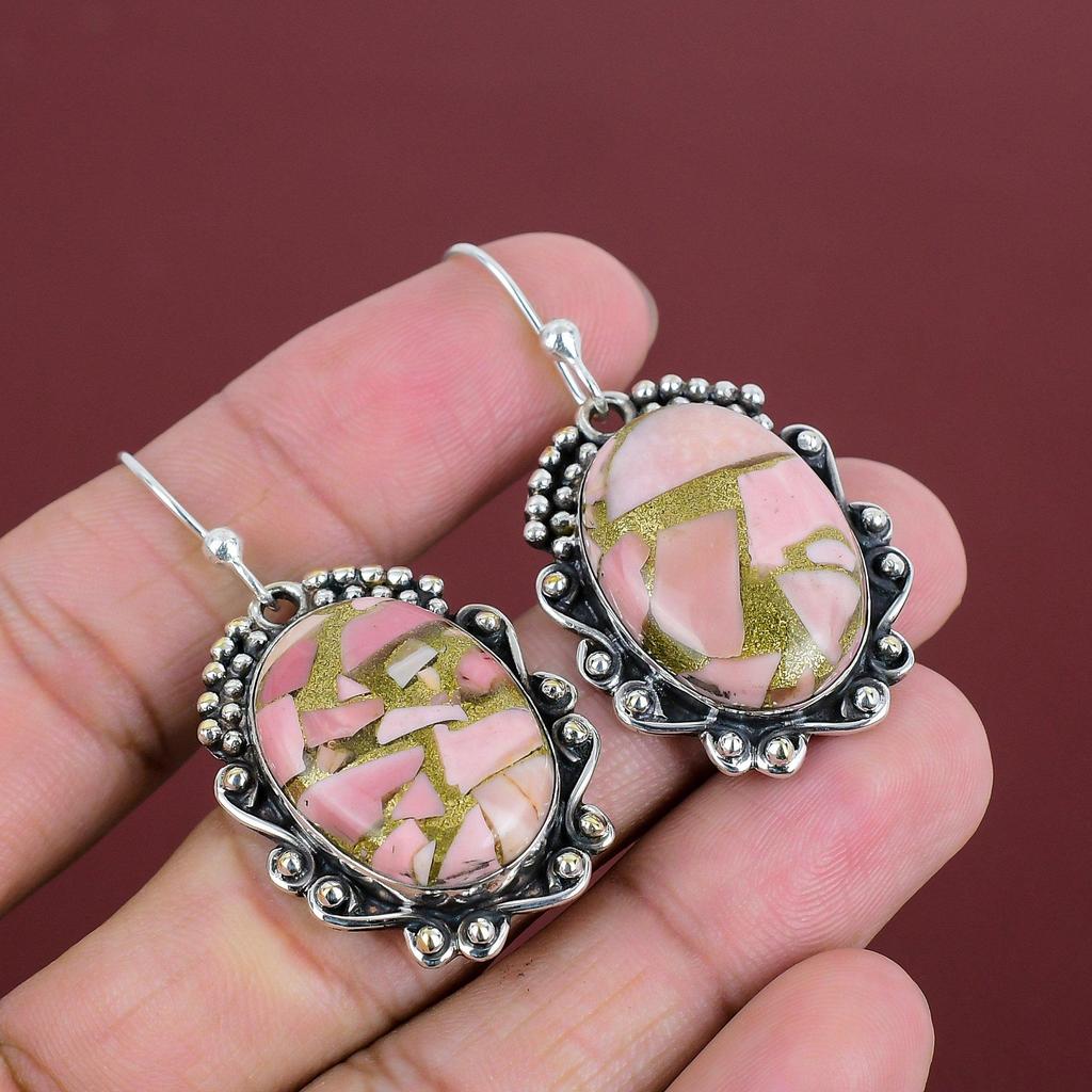 Copper Pink Opal Earring Real Gemstone Earring 925 Sterling Silver Earrings Stylish Earrings Handmade Jewelry Women Earring Engagement Gifts