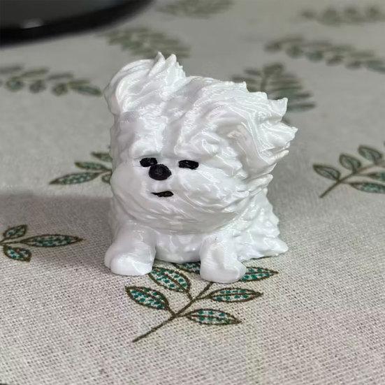 3D Printed Messy Puppy Figurine, Cute Dog Statue with Scruffy Fur, Matte White Mini Sculpture, Funny Animal Ornament for Office Home