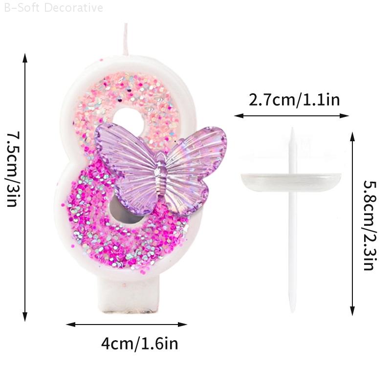 Gradient Butterfly Digital Candle Birthday Cake Topper Table Butterfly Decor 0-9 Purple Number Birthday Candles Party Supplies