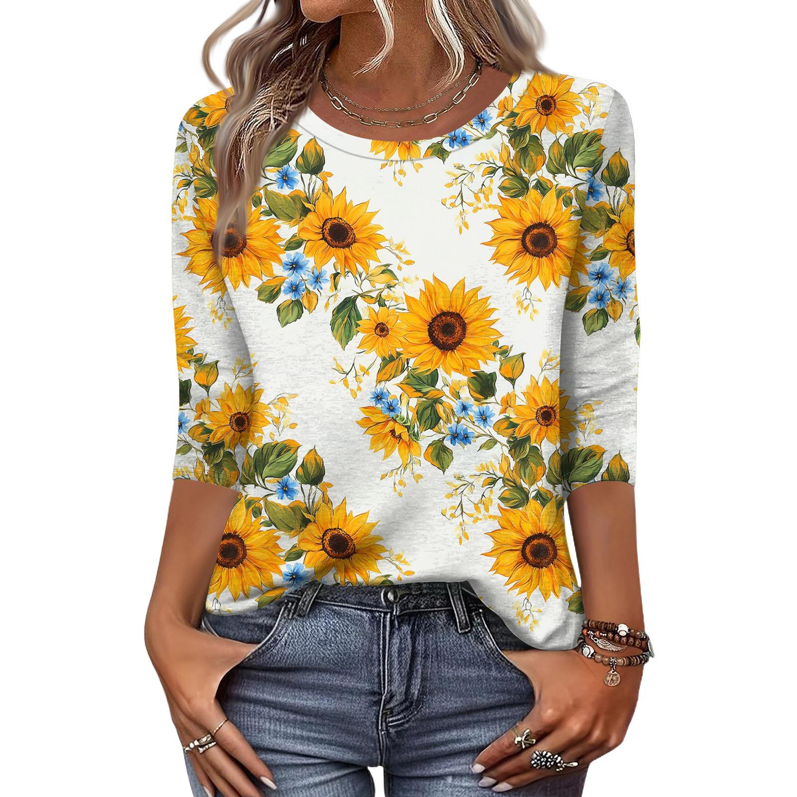 

Женская модная повседневная свободная футболка с круглым вырезом и рукавами 3/4 с принтом, женский топ XL жёлтый