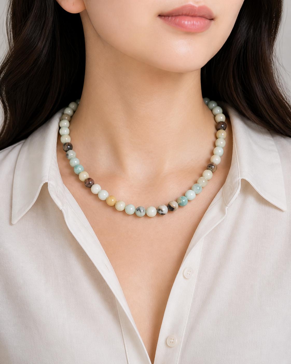 

8mm Natural Multi Amazonite Gemstone Beads Jewelry Handmade Pretty Multi Color Beads Necklace 17-20 For Her 8BN-7
