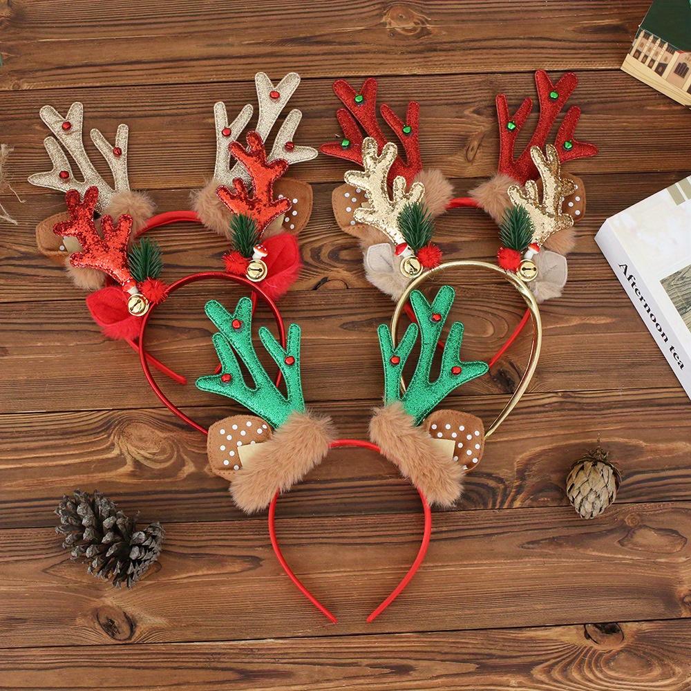 1Pc Christmas Cute Deer Antler Bell Plastic Headband for Holiday Parties, Living Room Window, Glass Door