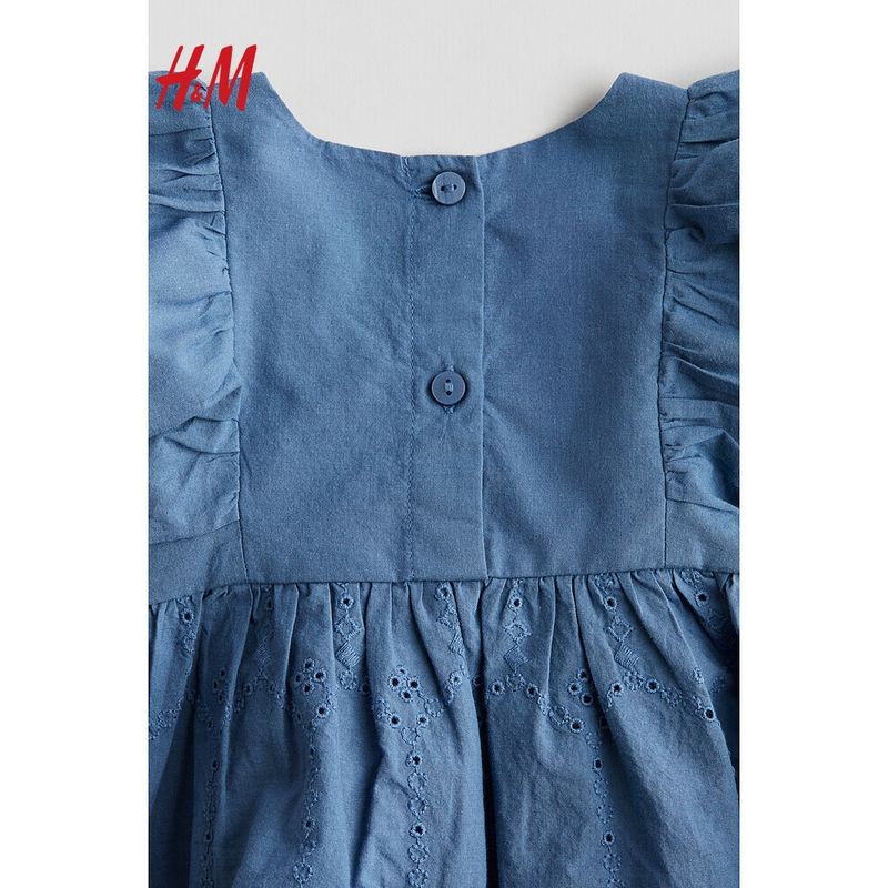 

HM Детская одежда Малышка 2025 Лето Новинка круглый вырез Вырез Вышивка Топы 1270234 Gray Blue 66/48(4-6m)