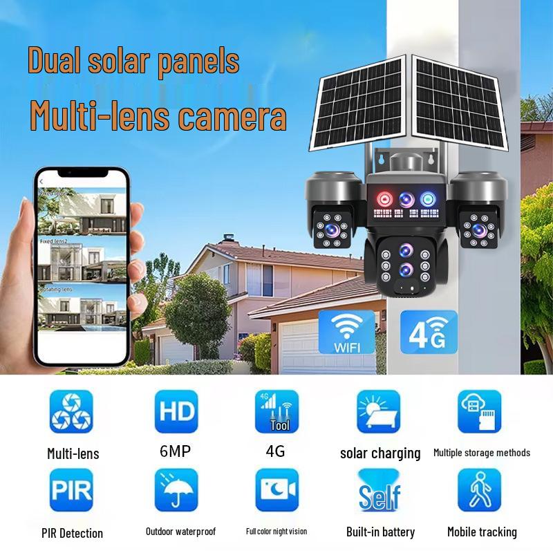 Dual-Lens Solar-Powered Surveillance & Zoom Camera