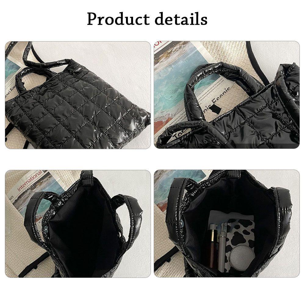 Winter Down Bag Quilted Space Cotton Handbags For Women Large Capacity Tote Bags Female Wide Strap Feather Padded Crossbody Bags