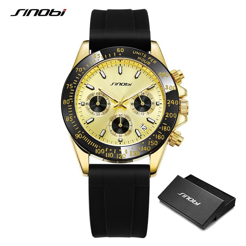 

SINOBI Лучшие роскошные мужские часы, модные стильные мужские кварцевые наручные часы, хронограф, золотые мужские часы, мужские лучшие подарки золотистый/чёрный
