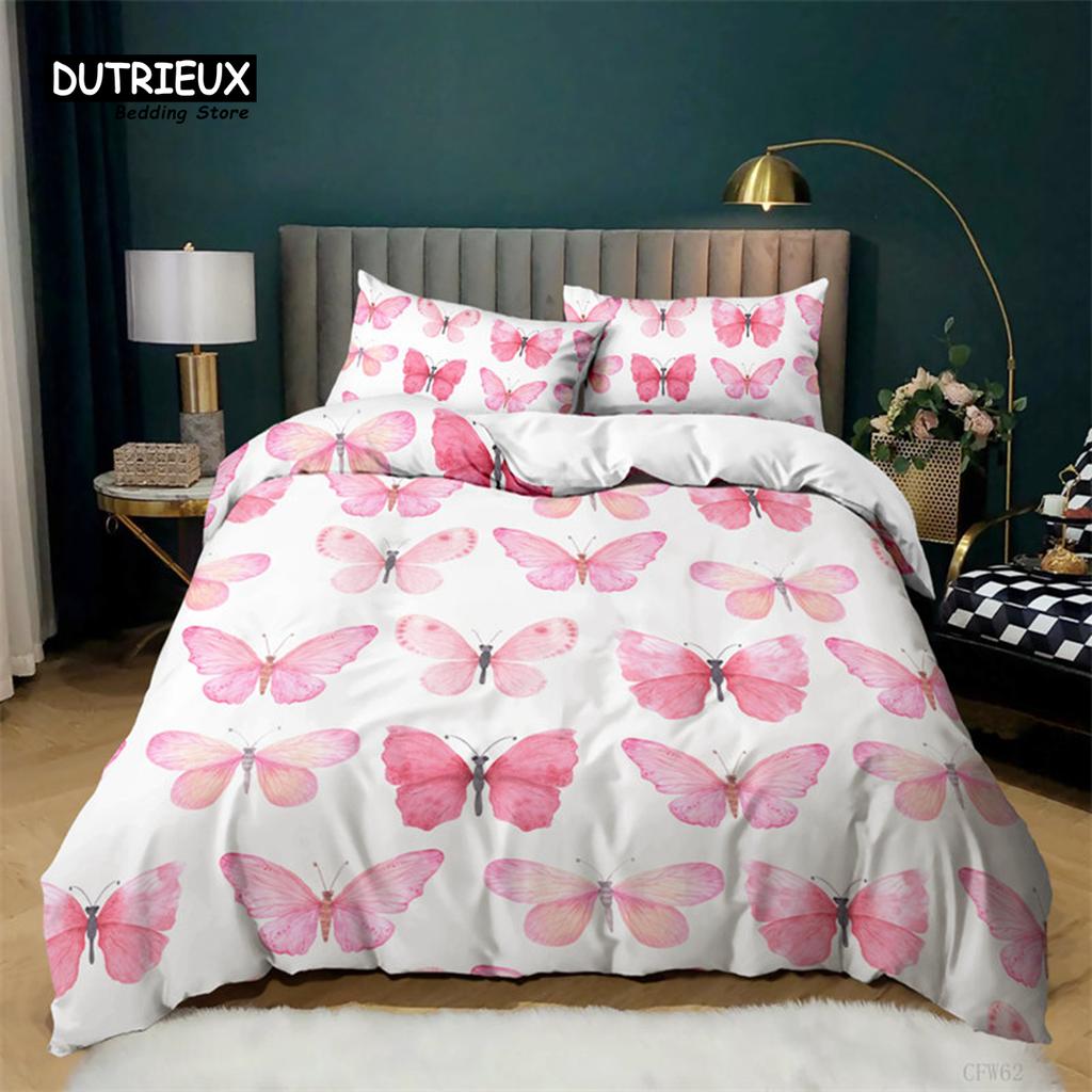 Girls Duvet Cover Set Queen Size Butterfly Bedding Set For Kids Teens Gorgeous Colorful Butterflies Comforter Cover Pillowcases