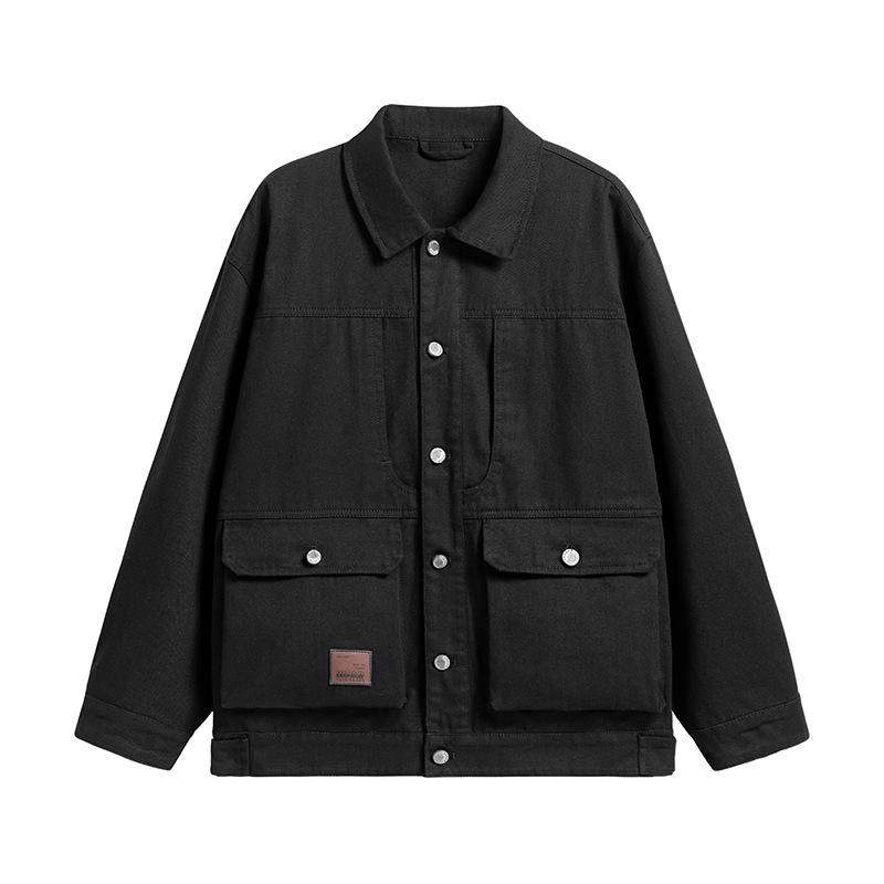 

Весенне-осенняя новая американская ретро куртка рабочего с лацканами и многокарманным дизайном, повседневная и универсальная, с эффектом стирки. XXXXL чёрный